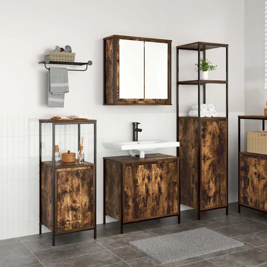 Ensemble de mobilier de salle de bain 3 pcs Chêne fumé et noir