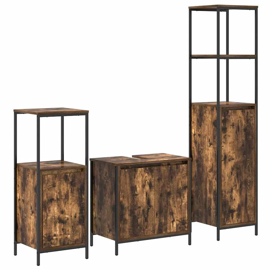 Ensemble de mobilier de salle de bain 3 pcs Chêne fumé et noir - 2