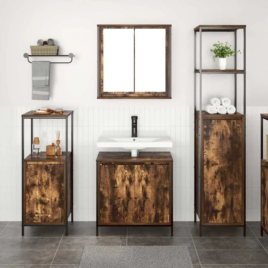 Ensemble de mobilier de salle de bain 3 pcs Chêne fumé et noir - 4