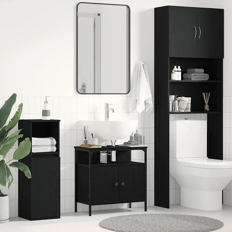 Armoire lavabo de salle de bain chêne noir 60x30x60 cm