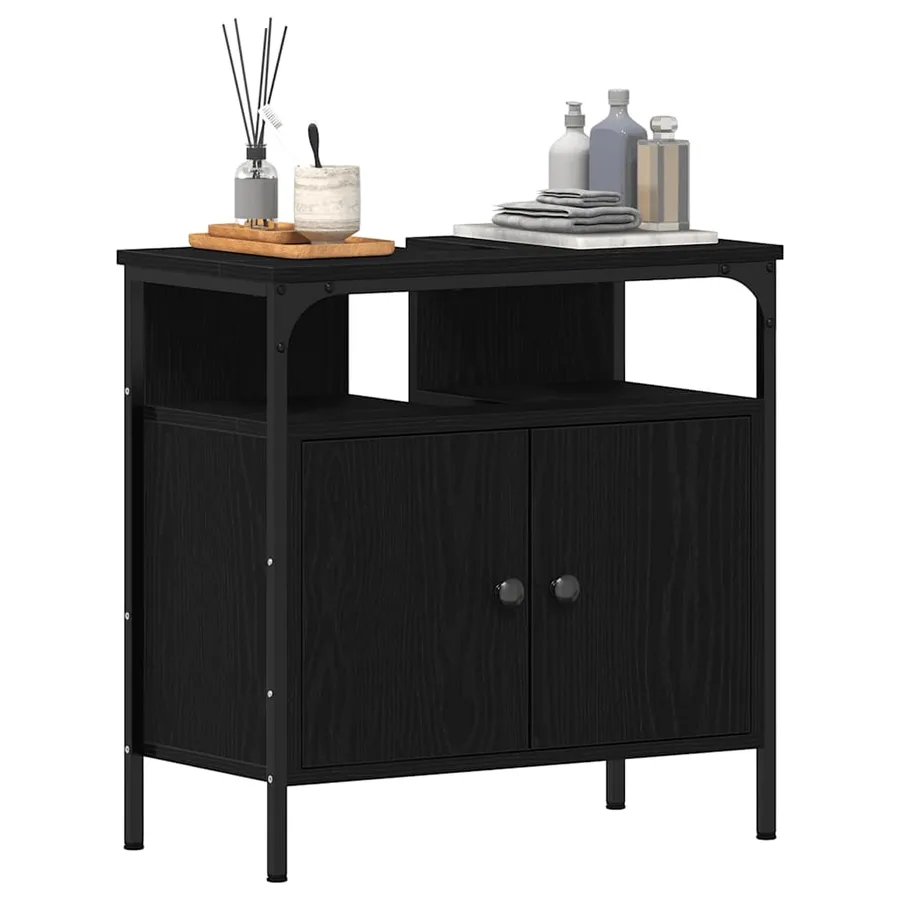 Armoire lavabo de salle de bain chêne noir 60x30x60 cm - 13