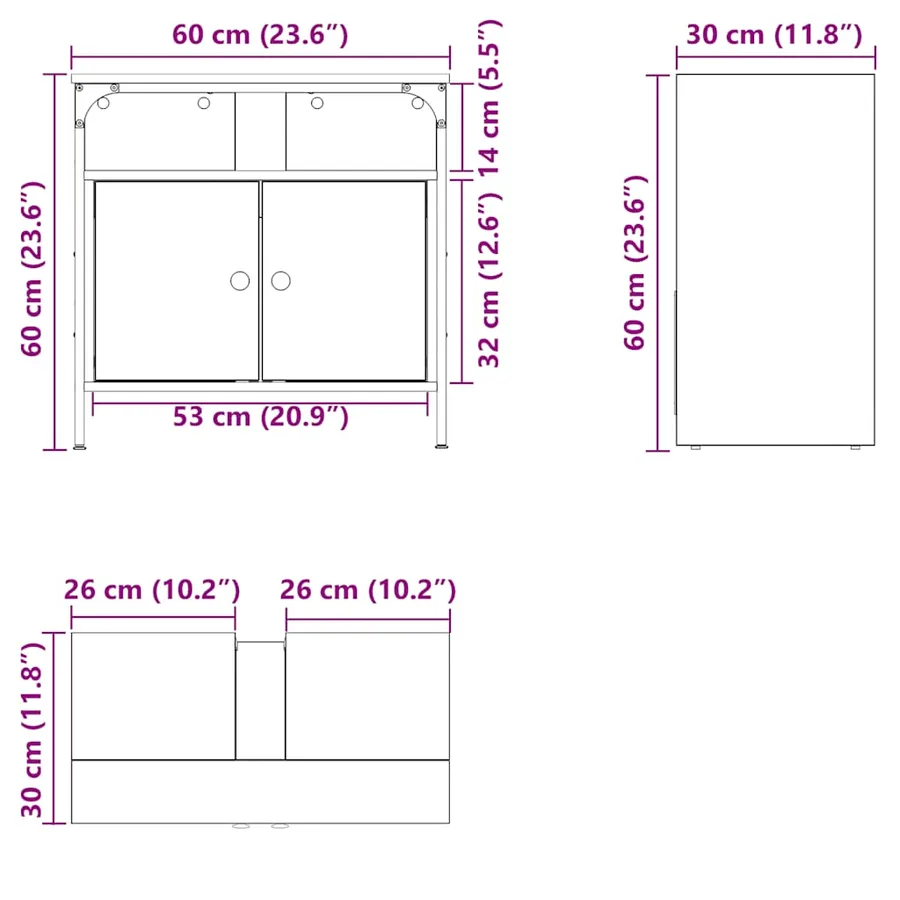 Armoire lavabo de salle de bain chêne noir 60x30x60 cm - 16