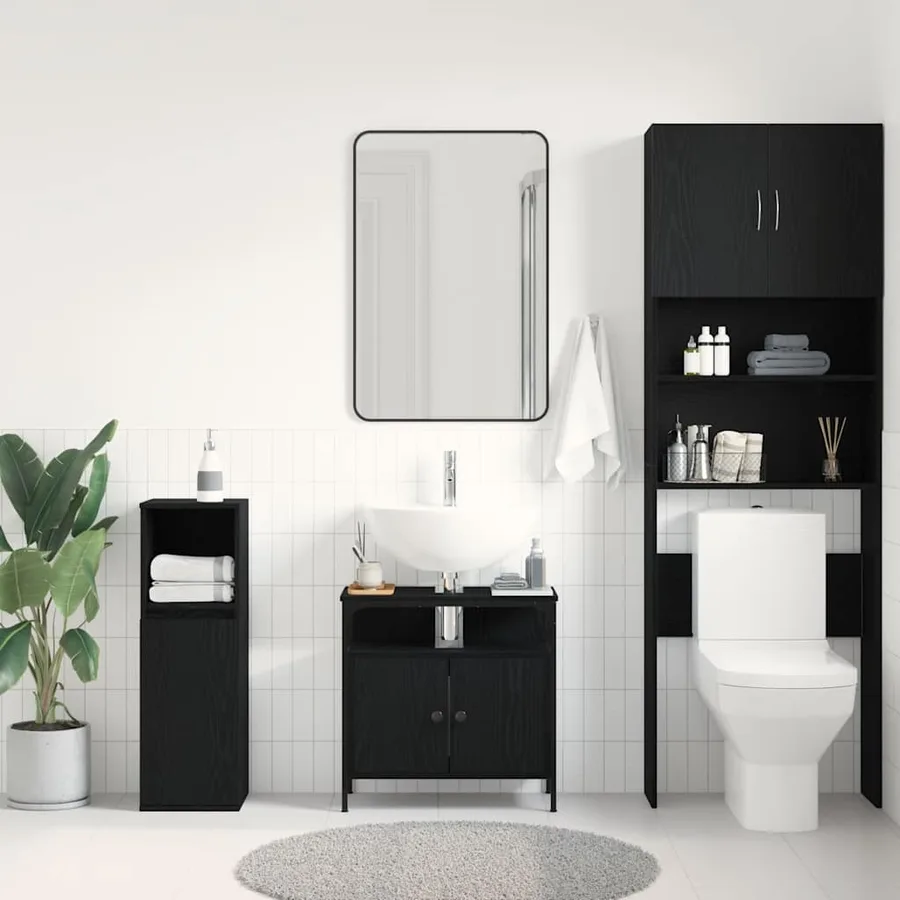 Armoire lavabo de salle de bain chêne noir 60x30x60 cm - 3