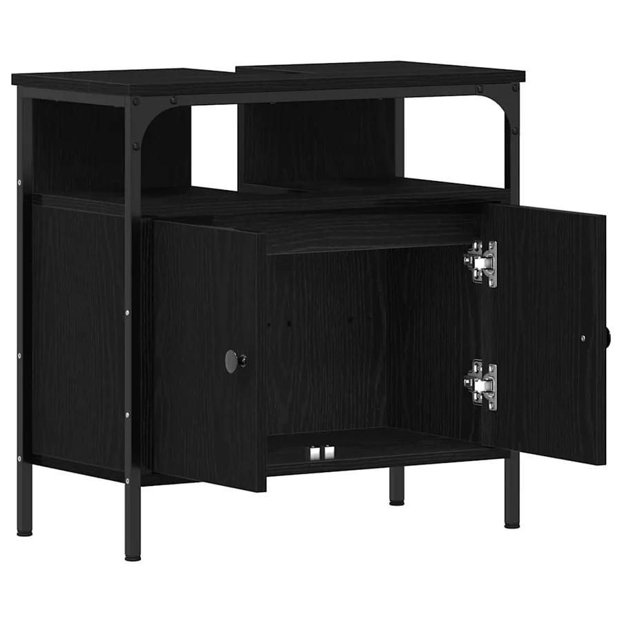 Armoire lavabo de salle de bain chêne noir 60x30x60 cm - 4