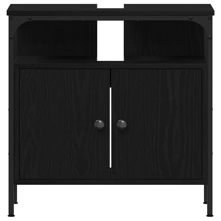 Armoire lavabo de salle de bain chêne noir 60x30x60 cm - 5