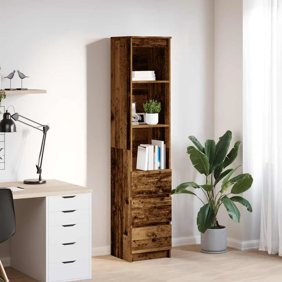 Buffet haut 37,5x35x180 cm vieux bois bois d'ingénierie