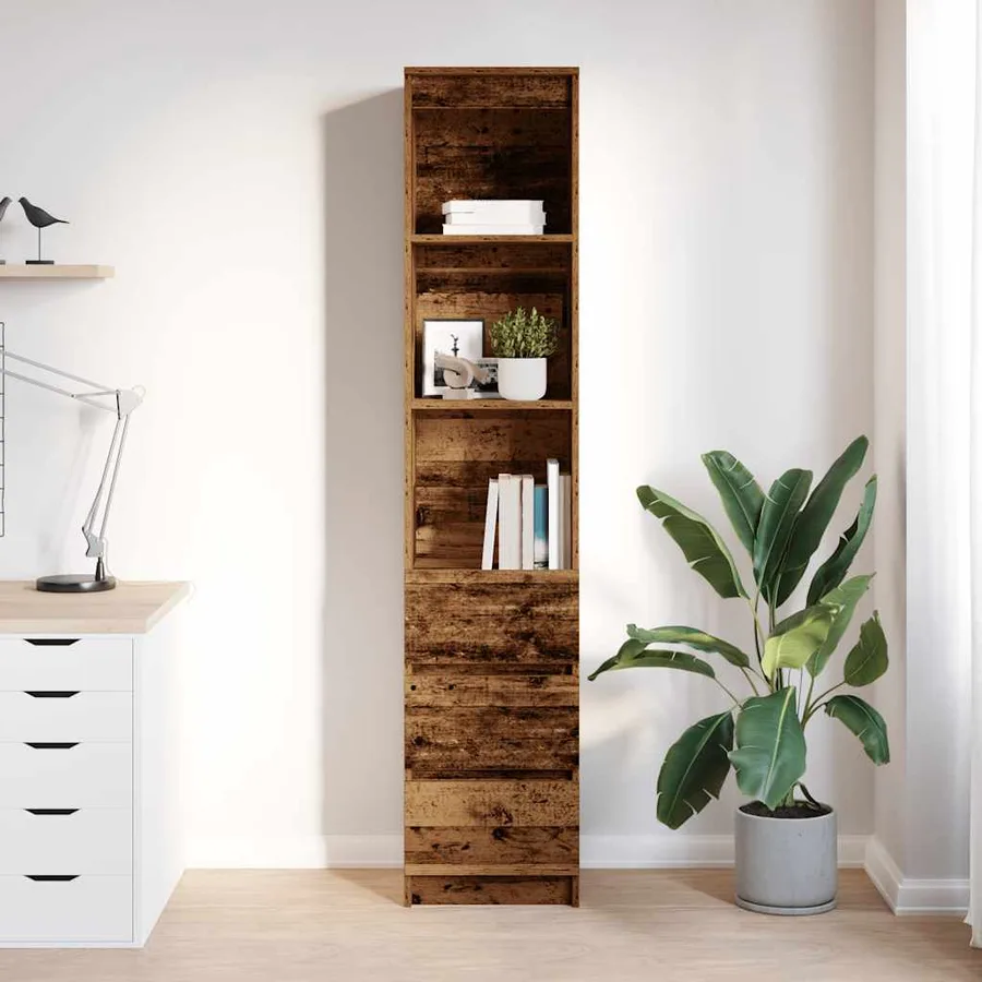 Buffet haut 37,5x35x180 cm vieux bois bois d'ingénierie - 3