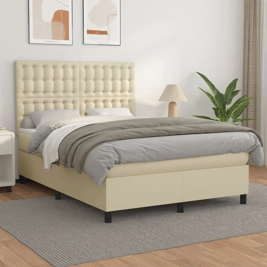 Sommier à lattes de lit avec matelas Crème 140x200cm Similicuir