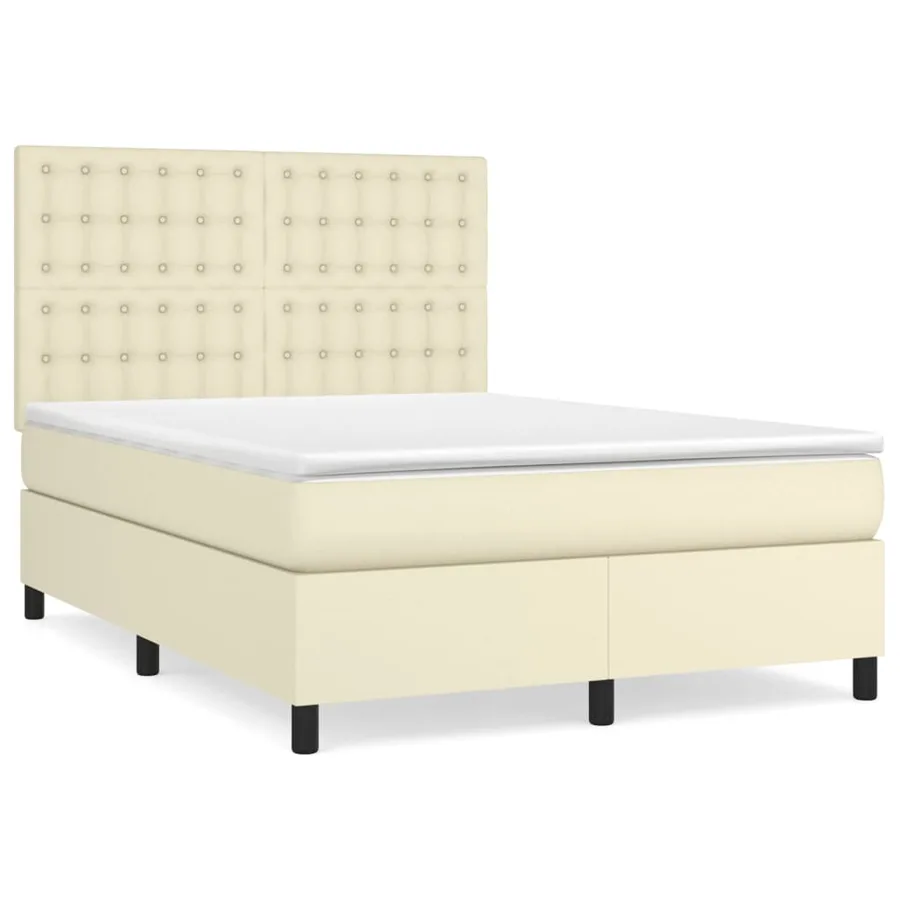 Sommier à lattes de lit avec matelas Crème 140x200cm Similicuir - 2