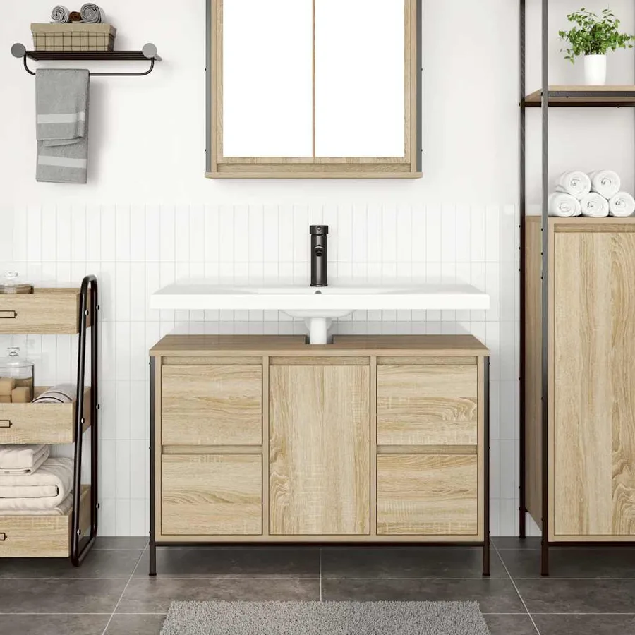 Meuble sous-vasque avec tiroirs chêne sonoma 90x34,5x60 cm - 3