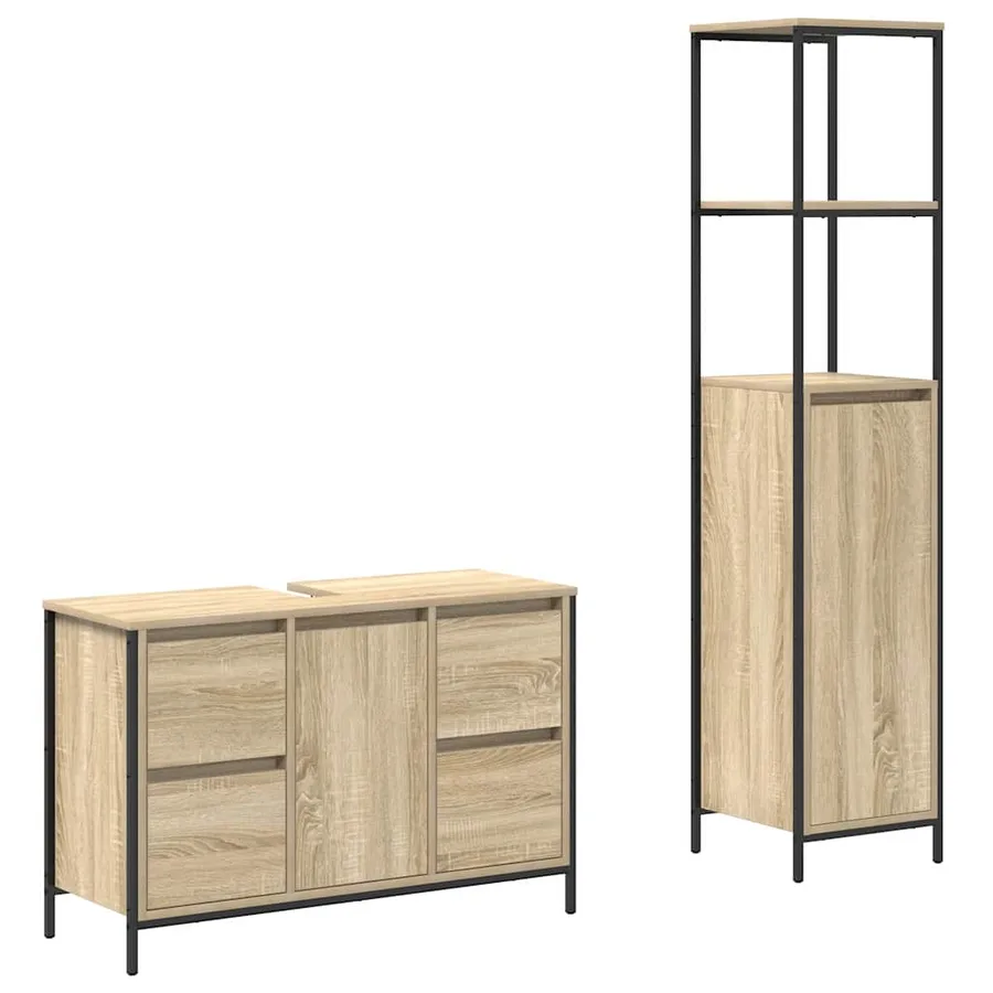 Ensemble de mobilier de salle de bain 2 pcs Bois d'ingénierie - 2