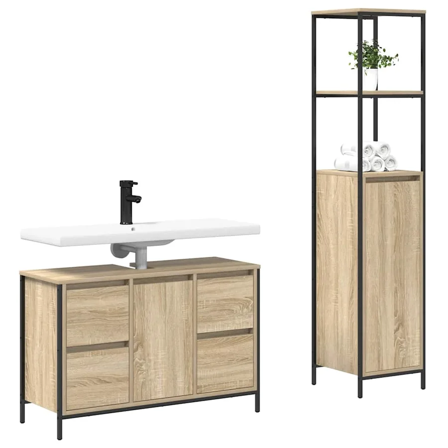Ensemble de mobilier de salle de bain 2 pcs Bois d'ingénierie - 3