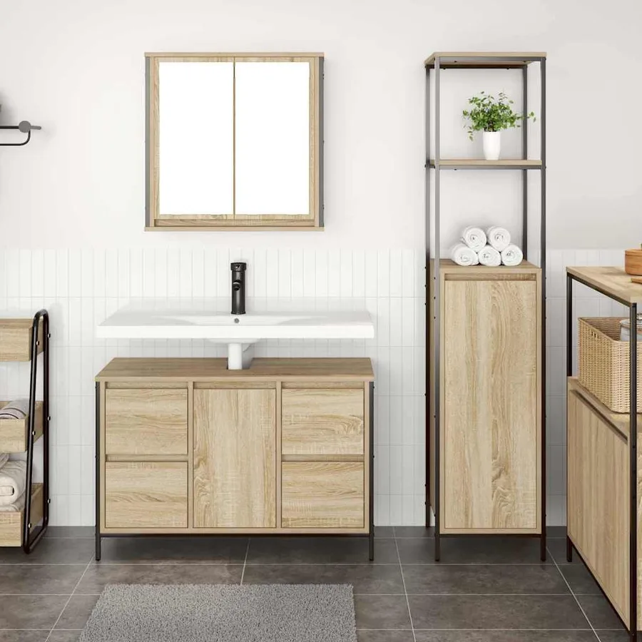 Ensemble de mobilier de salle de bain 2 pcs Bois d'ingénierie - 4