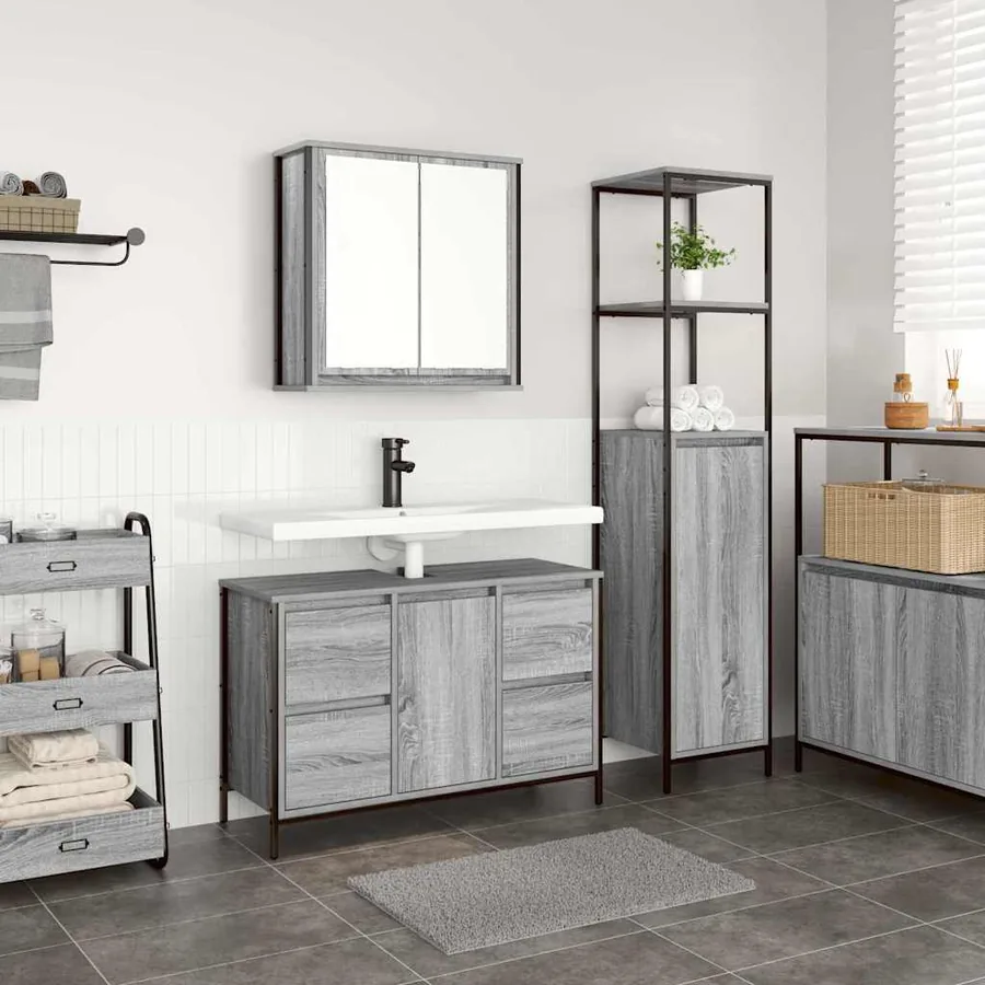 Ensemble de mobilier de salle de bain 2 pcs Gris sonoma et Noir