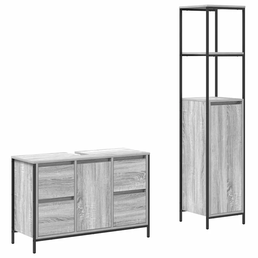 Ensemble de mobilier de salle de bain 2 pcs Gris sonoma et Noir - 2