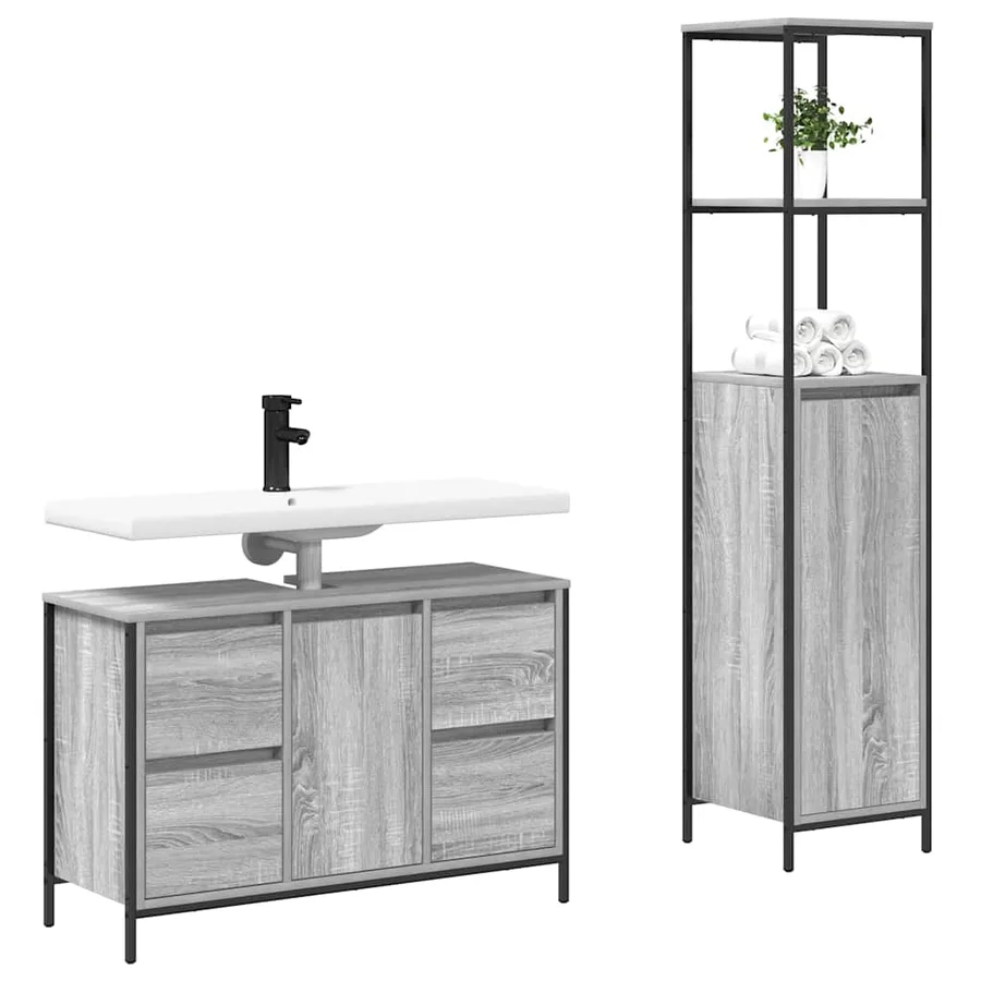 Ensemble de mobilier de salle de bain 2 pcs Gris sonoma et Noir - 3