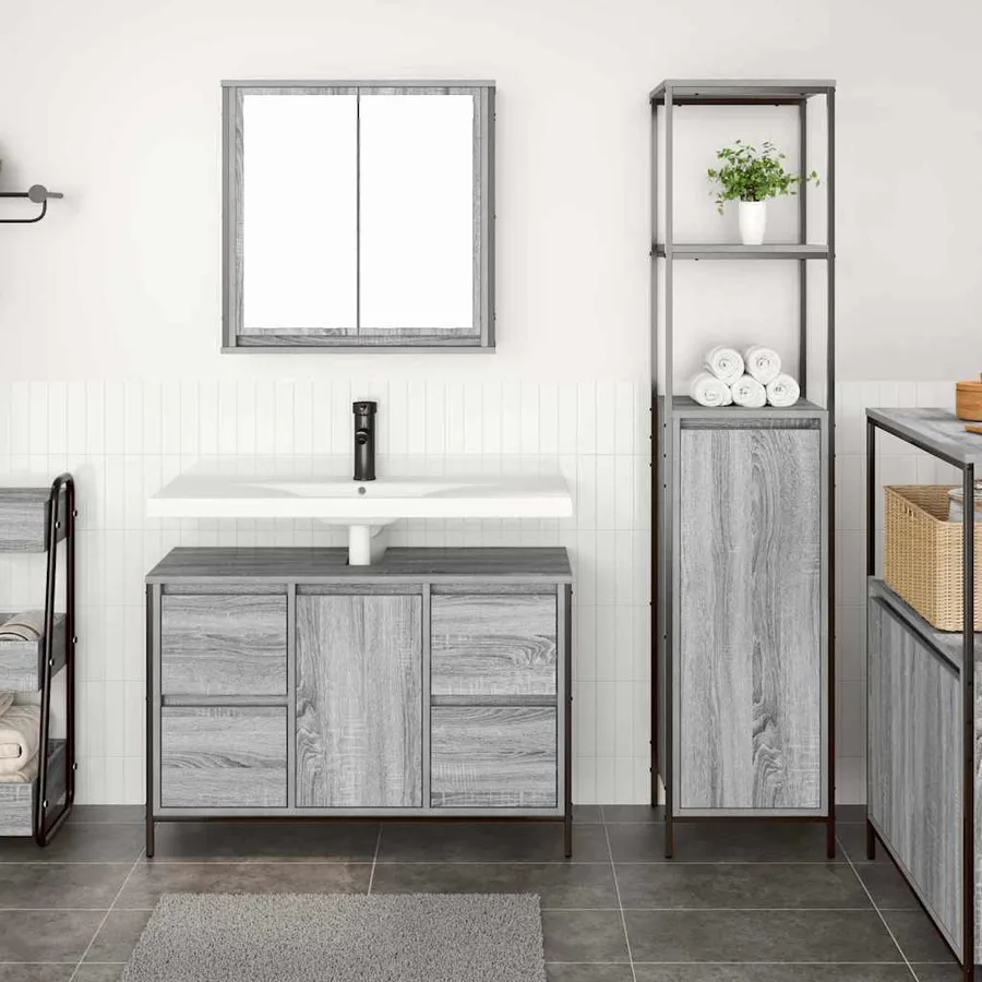 Ensemble de mobilier de salle de bain 2 pcs Gris sonoma et Noir - 4