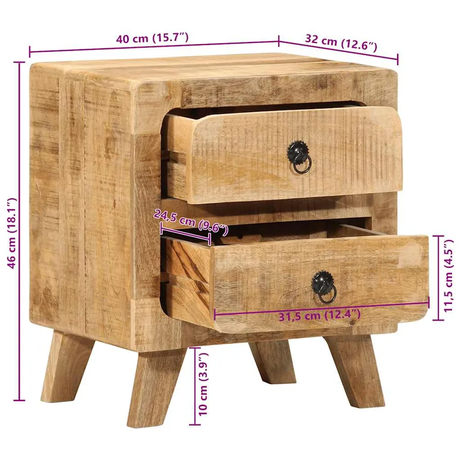 Table de chevet 40x32x46 cm bois de manguier massif brut - 11