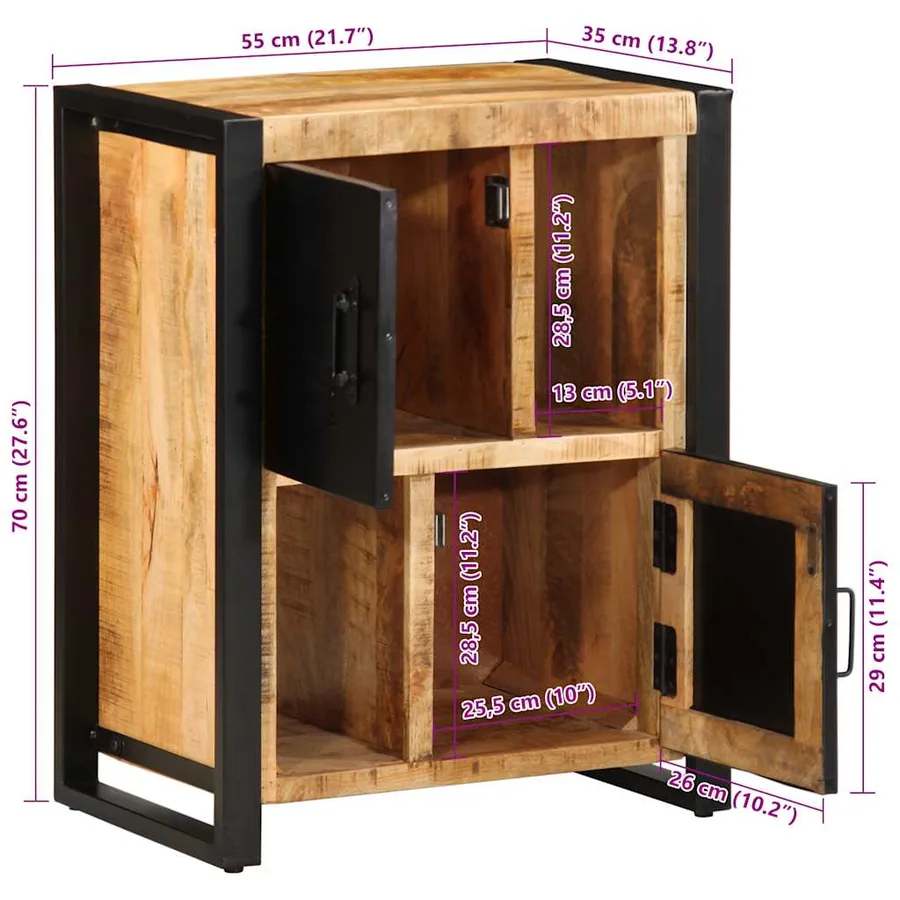 Buffet 55x35x70 cm bois de manguier brut massif - 12