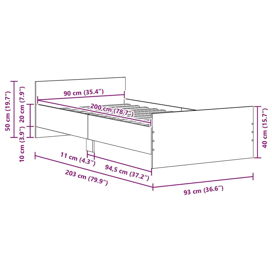 Cadre de lit sans matelas chêne noir 90x200cm bois d'ingénierie - 10