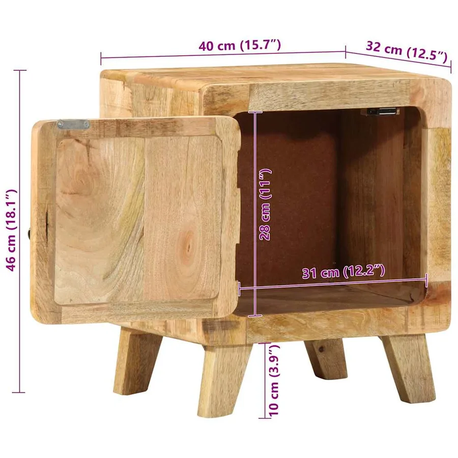 Table de chevet 40x32x46 cm bois de manguier massif brut - 9