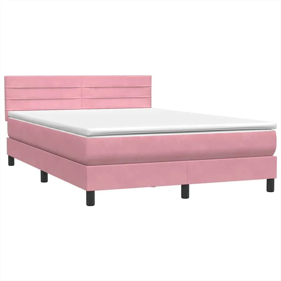 Sommier à lattes de lit avec matelas rose 140x220 cm velours - 4