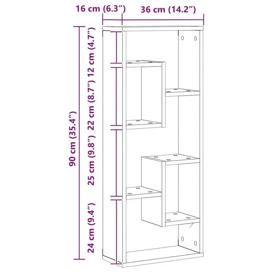 Étagère murale Chêne artisanal 36 x 16 x 90 cm Bois d'ingénierie - 11
