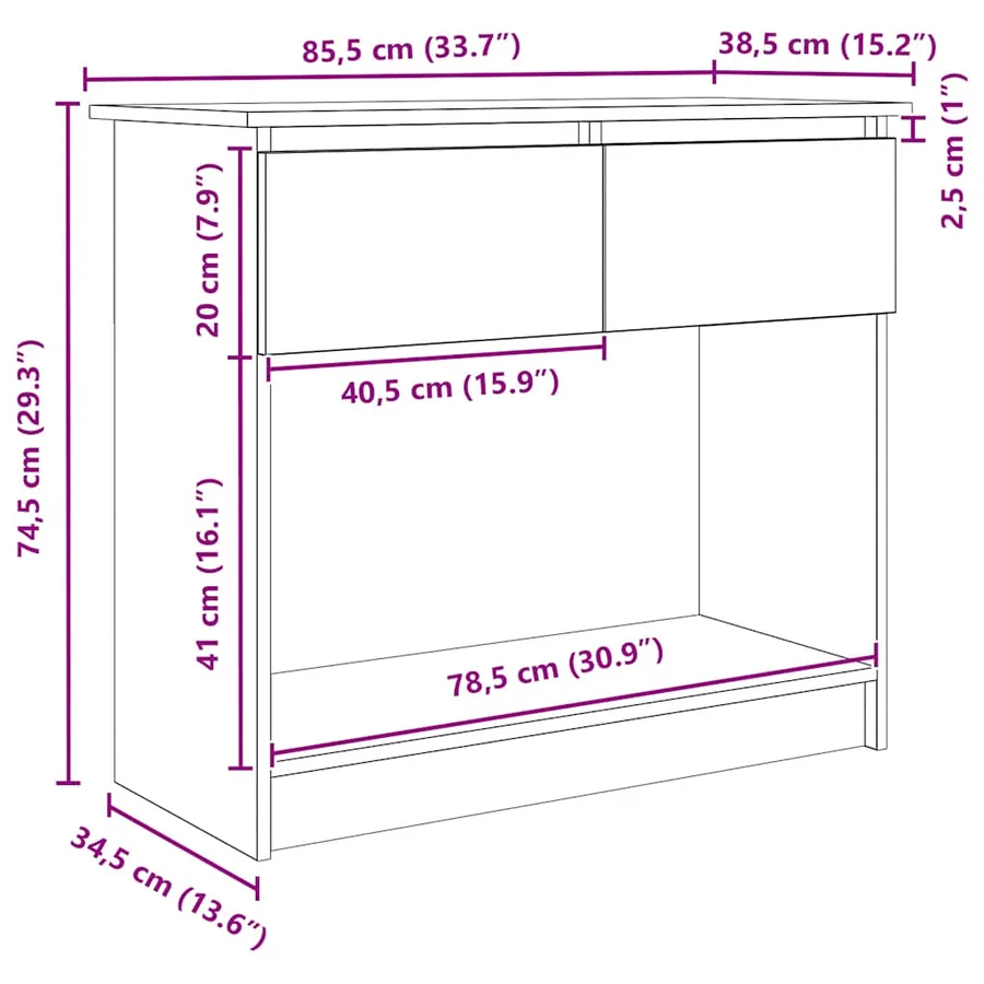 Table console avec tiroirs blanc 85,5x38,5x74,5 cm - 12
