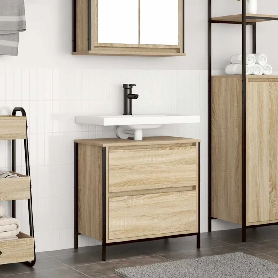 Meuble de salle de bain lavabo et tiroirs chêne sonoma
