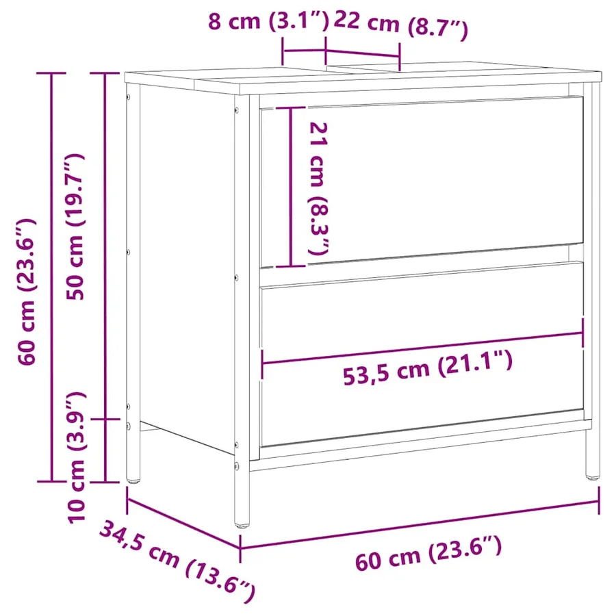 Meuble de salle de bain lavabo et tiroirs chêne sonoma - 15