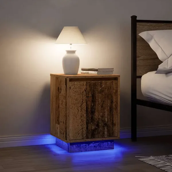 Tables de chevet avec lumières LED 2pcs vieux bois 38x34x50 cm