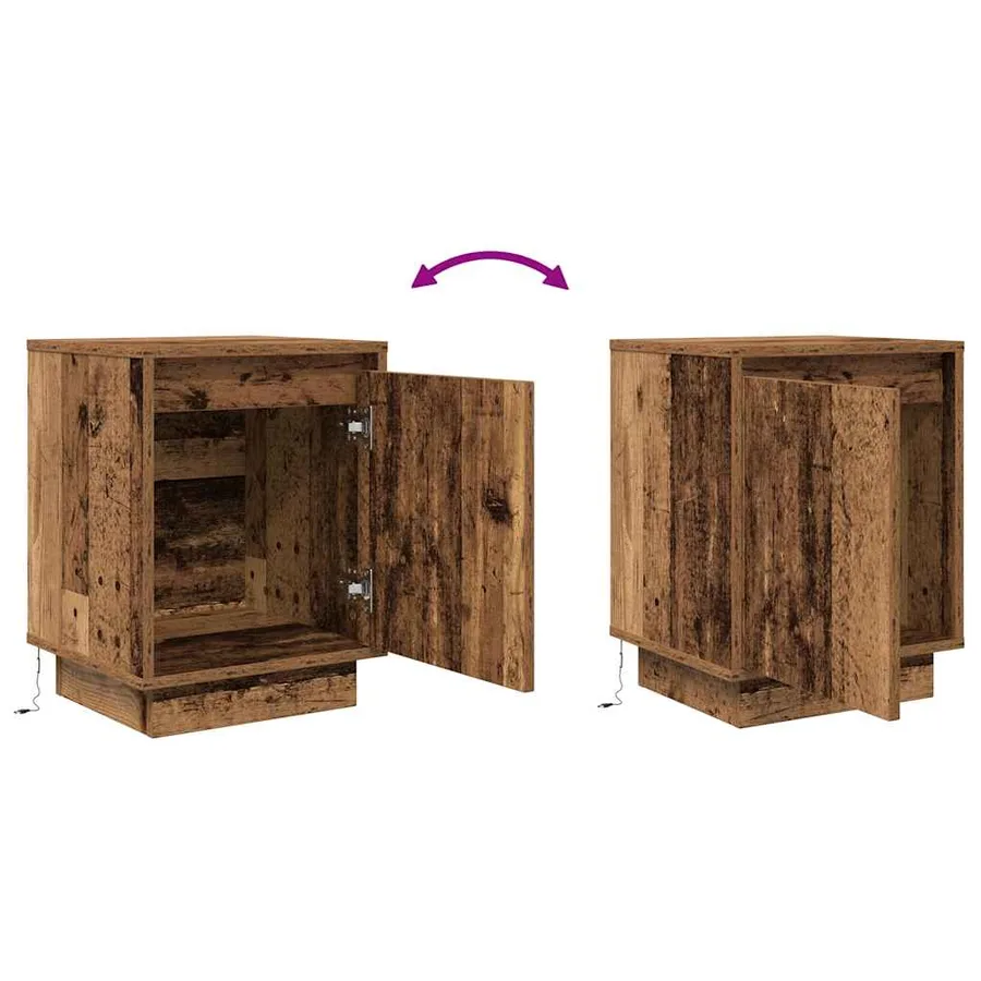 Tables de chevet avec lumières LED 2pcs vieux bois 38x34x50 cm - 11