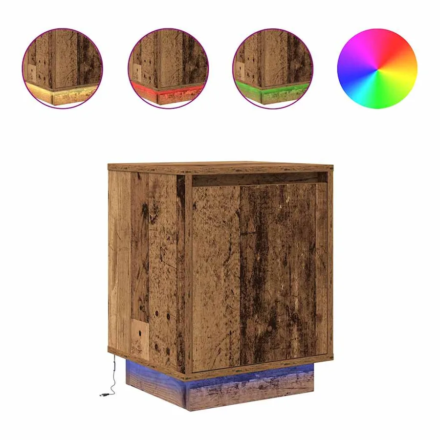 Tables de chevet avec lumières LED 2pcs vieux bois 38x34x50 cm - 2