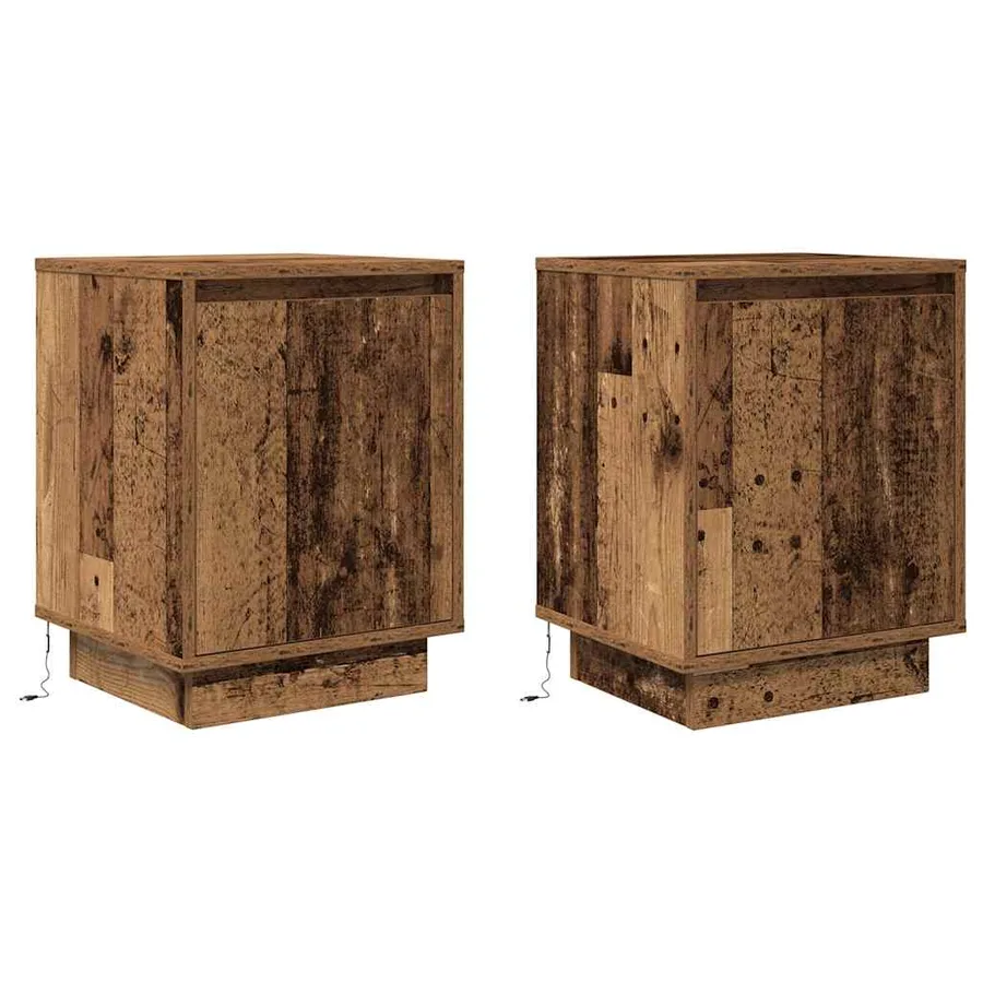 Tables de chevet avec lumières LED 2pcs vieux bois 38x34x50 cm - 3