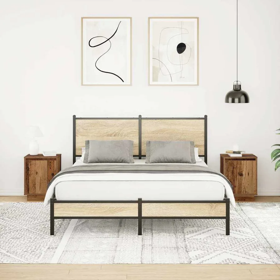 Tables de chevet avec lumières LED 2pcs vieux bois 38x34x50 cm - 4