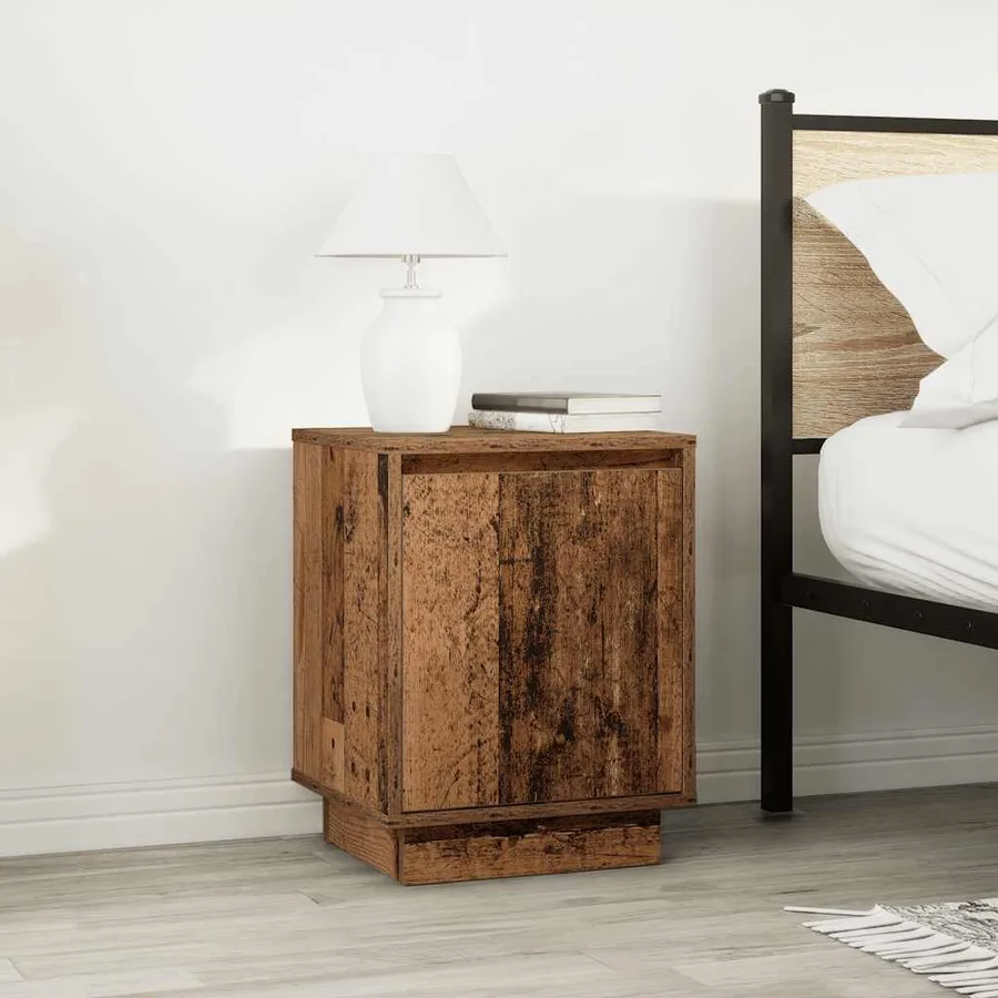 Tables de chevet avec lumières LED 2pcs vieux bois 38x34x50 cm - 5
