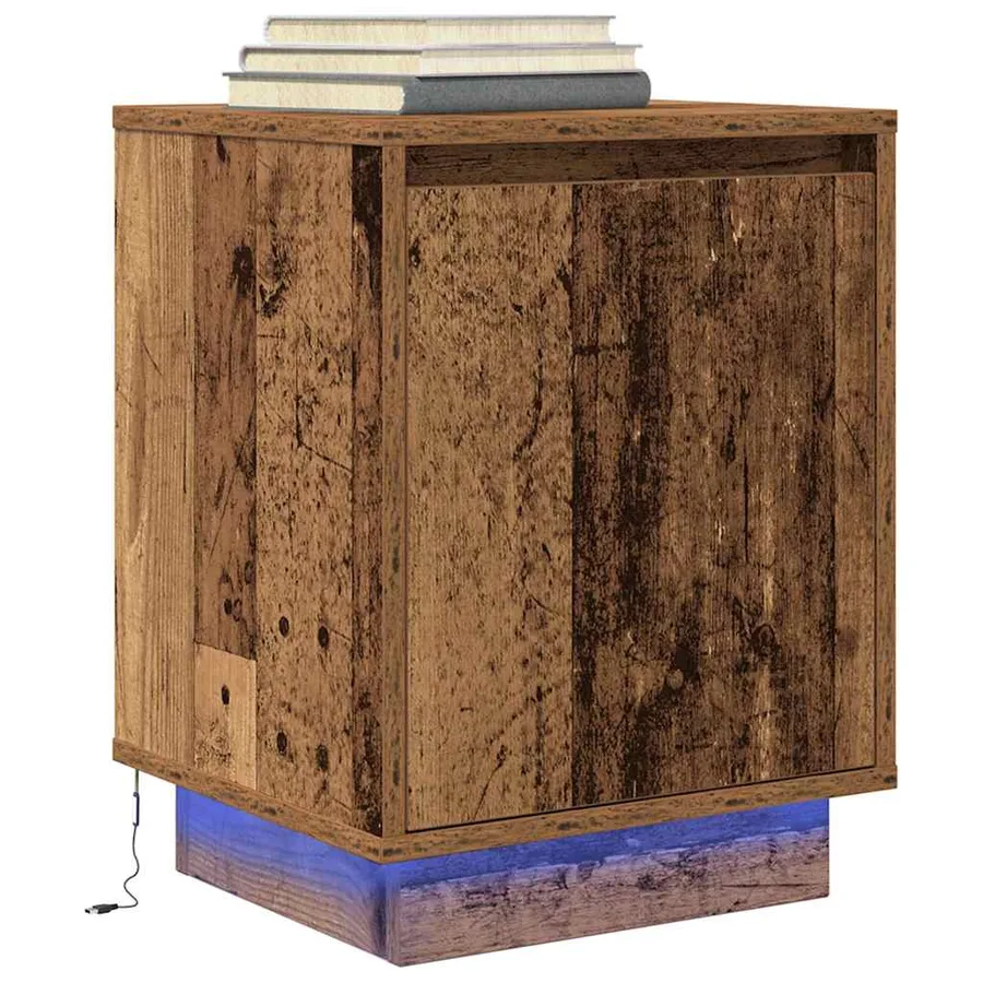 Tables de chevet avec lumières LED 2pcs vieux bois 38x34x50 cm - 6