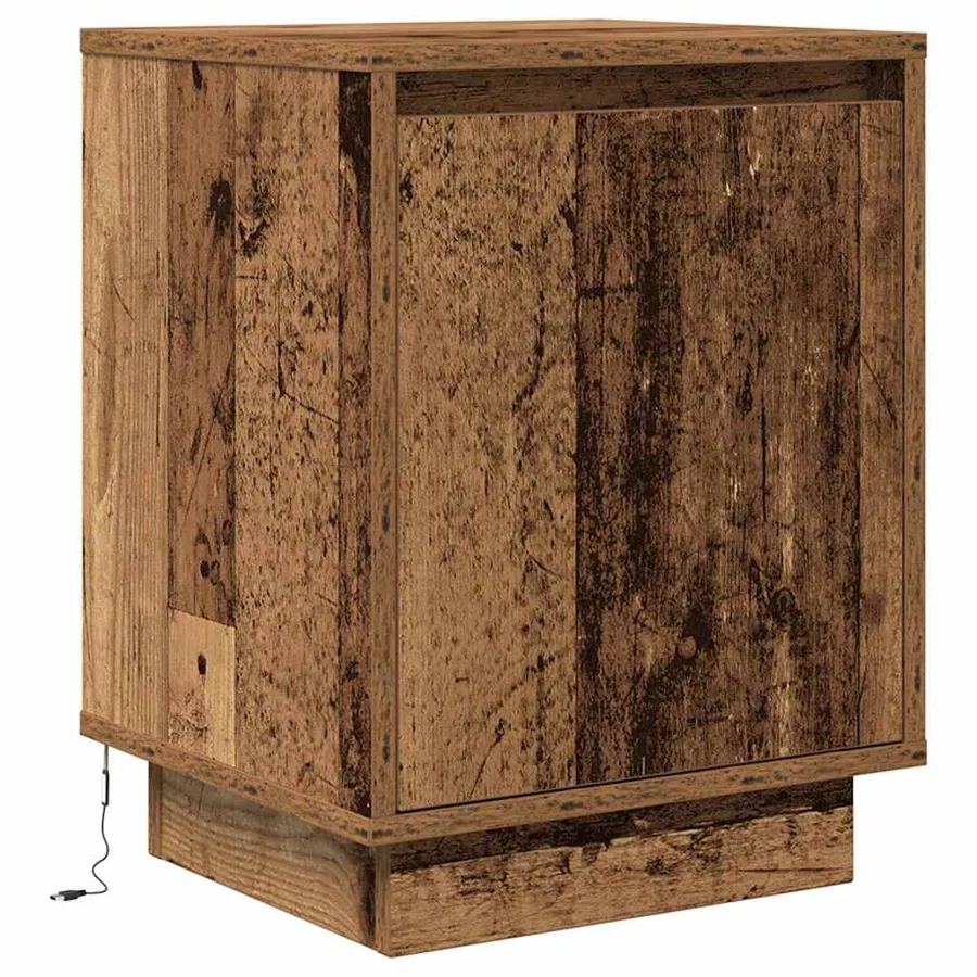 Tables de chevet avec lumières LED 2pcs vieux bois 38x34x50 cm - 7