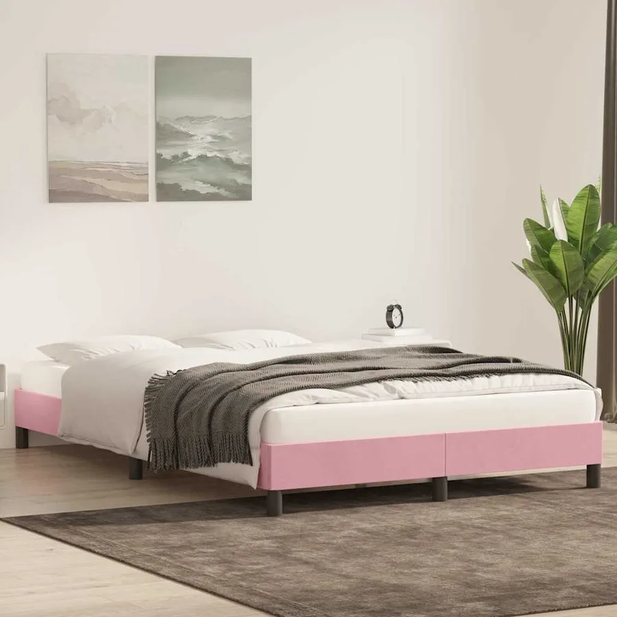 Cadre de lit sans matelas rose 140x220 cm velours - 3