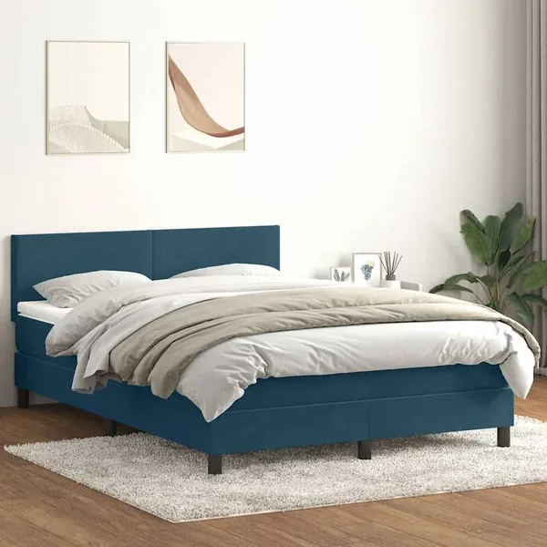 Sommier à lattes de lit et matelas et LED Bleu foncé 160x220cm Velours