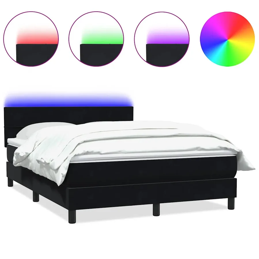 Sommier à lattes de lit avec matelas et LED noir 140x220 cm velours - 2