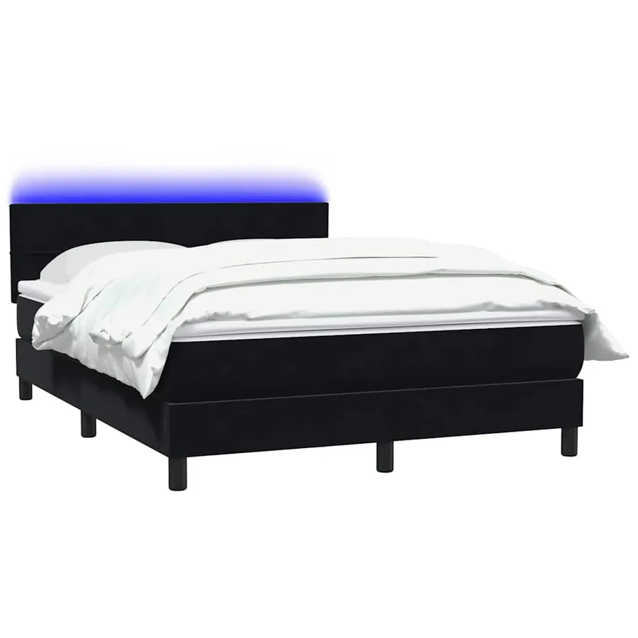 Sommier à lattes de lit avec matelas et LED noir 140x220 cm velours - 3