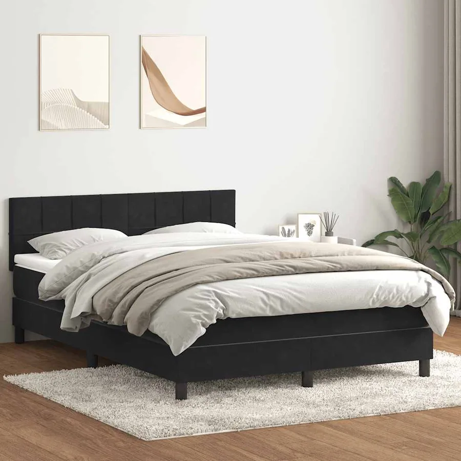 Sommier à lattes de lit avec matelas et LED noir 140x220 cm velours - 4