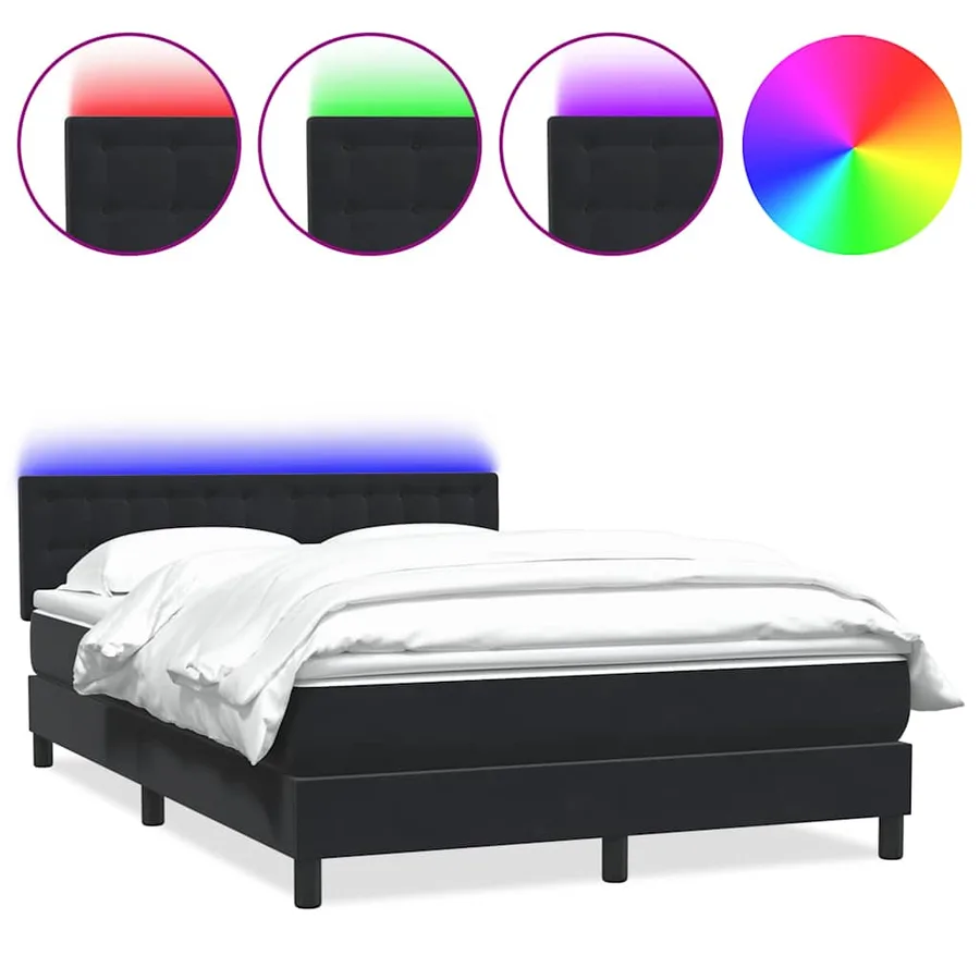 Sommier à lattes de lit avec matelas et LED noir 140x220 cm velours - 2