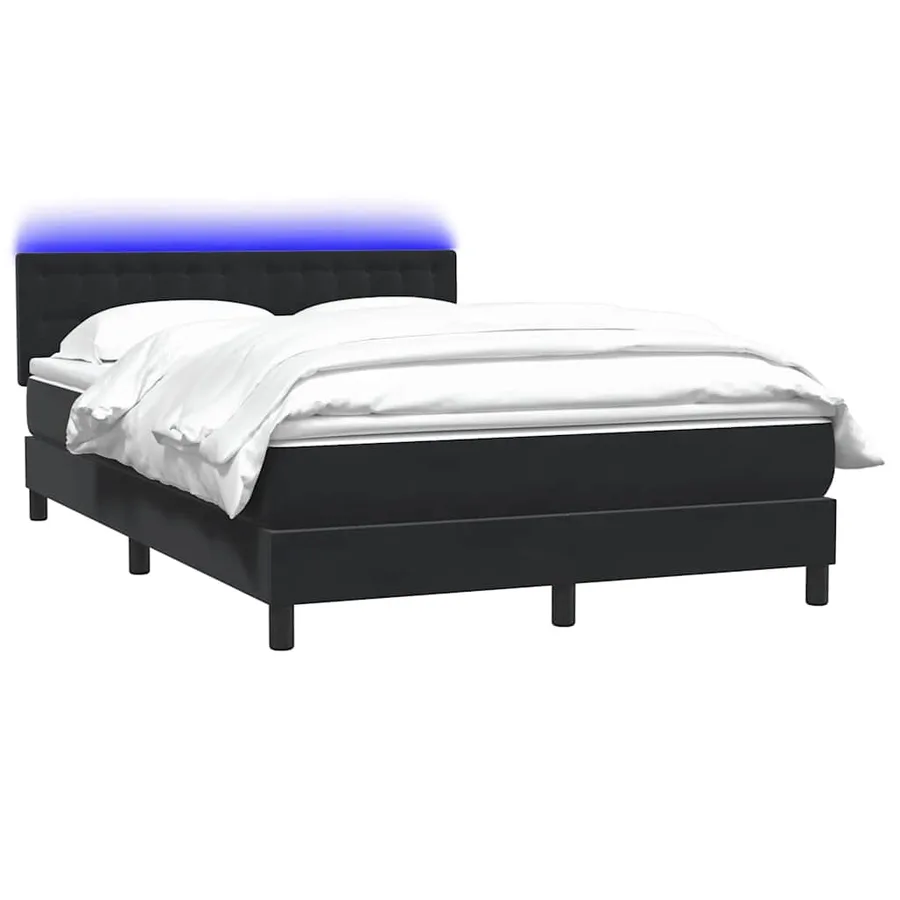 Sommier à lattes de lit avec matelas et LED noir 140x220 cm velours - 3