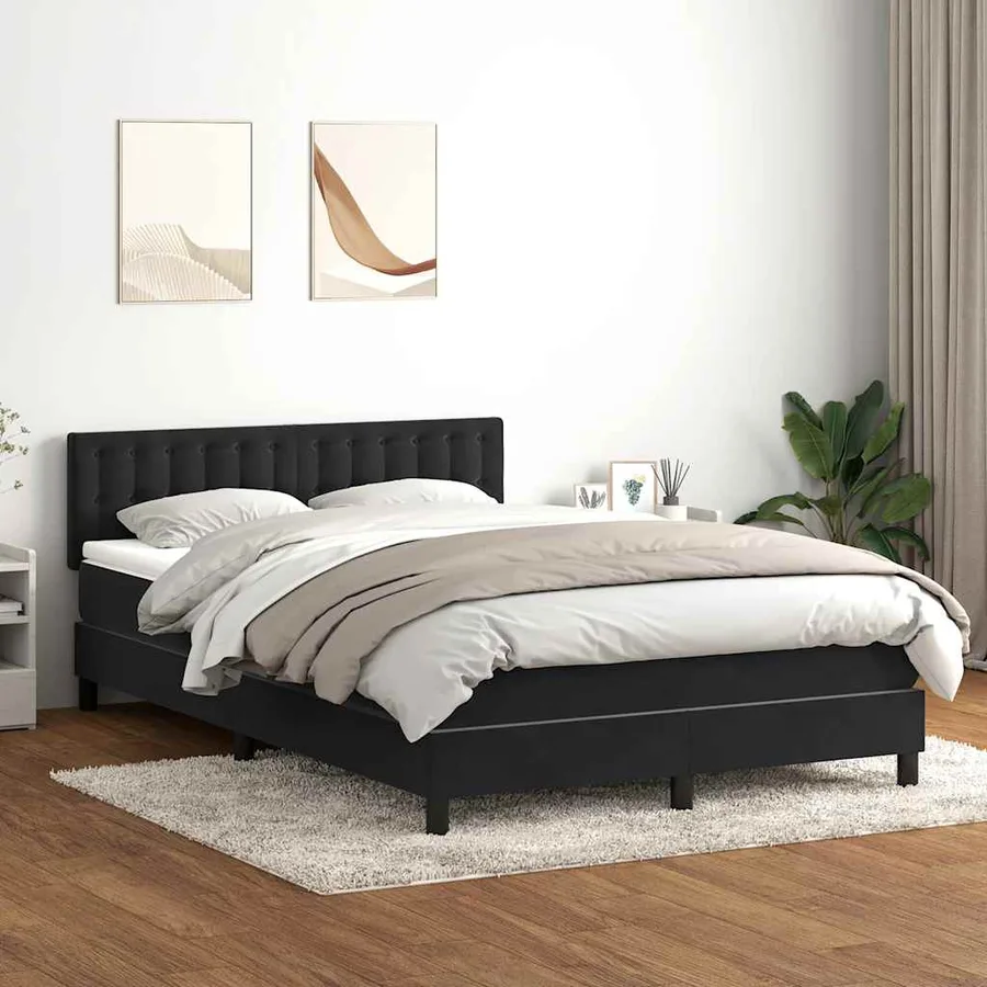 Sommier à lattes de lit avec matelas et LED noir 140x220 cm velours - 4