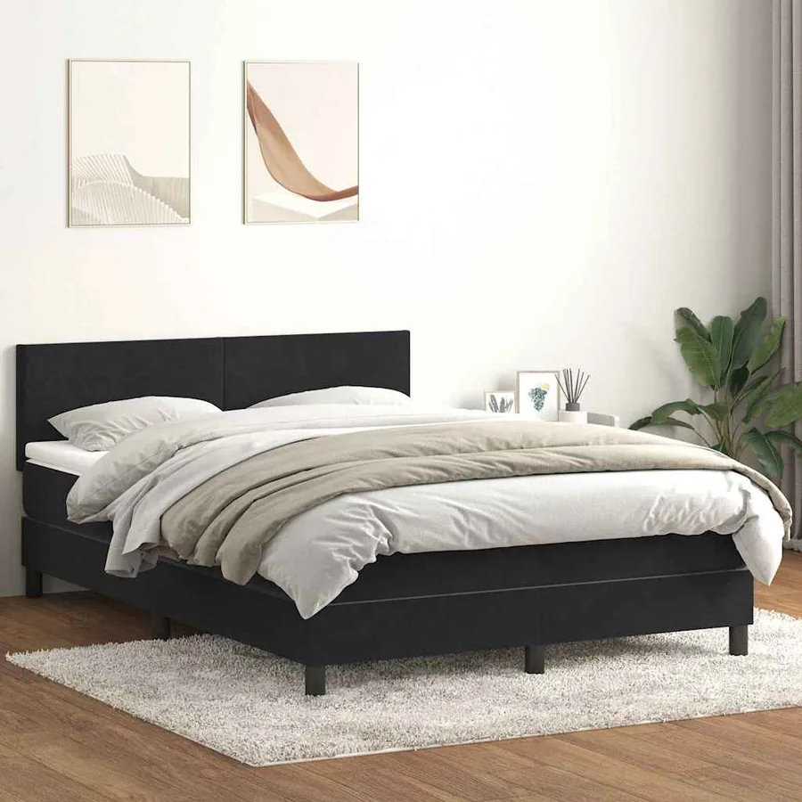 Sommier à lattes de lit avec matelas et LED noir 140x220 cm velours