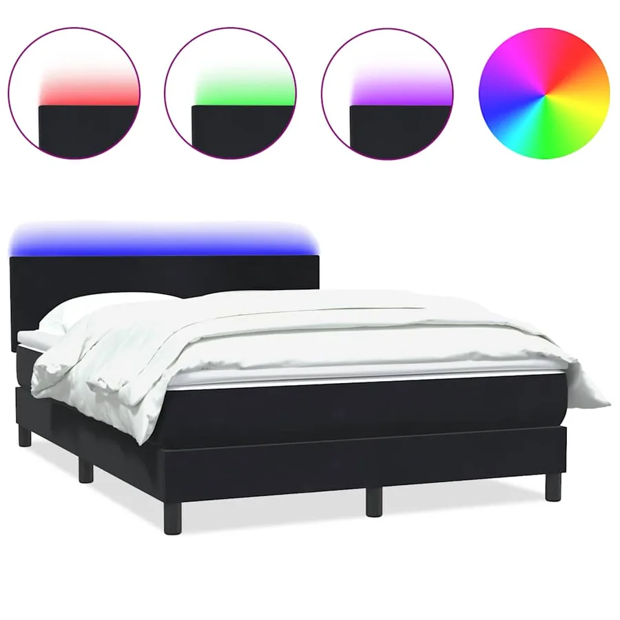 Sommier à lattes de lit avec matelas et LED noir 140x220 cm velours - 2