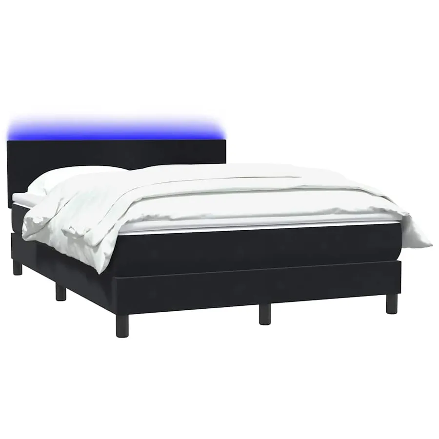 Sommier à lattes de lit avec matelas et LED noir 140x220 cm velours - 3