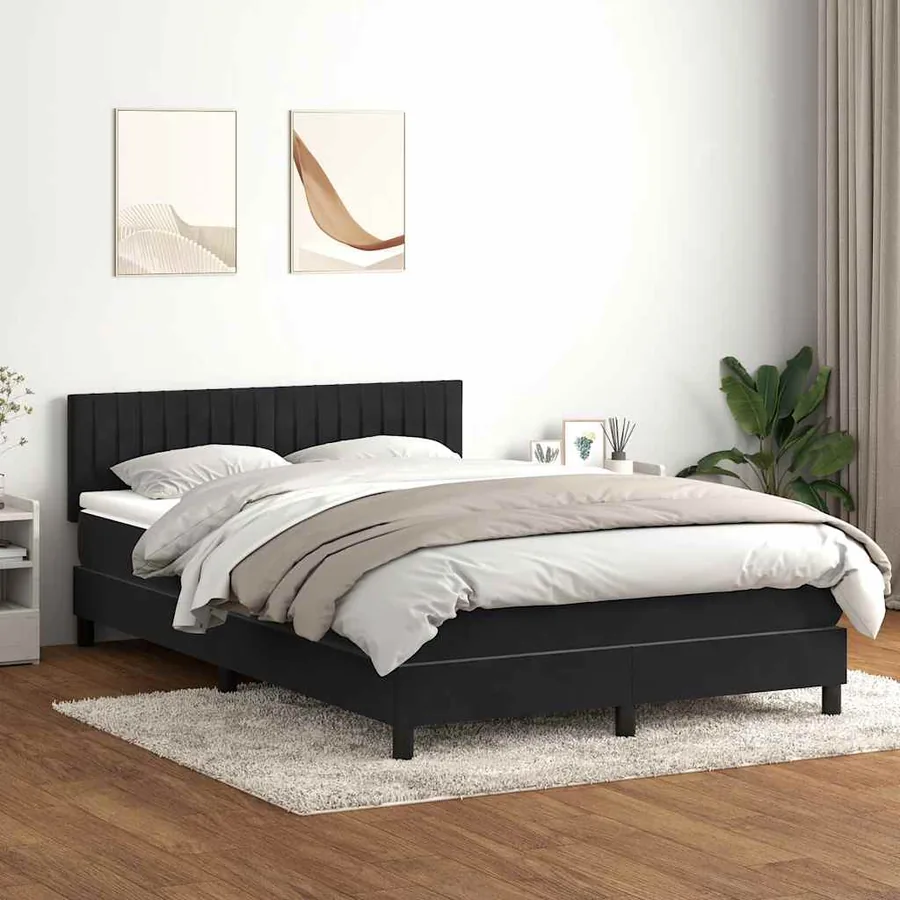 Sommier à lattes de lit avec matelas et LED noir 140x220 cm velours